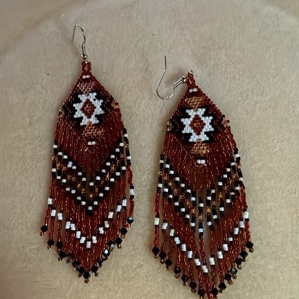 Handcrafted Beaded Earrings - Brown and Black